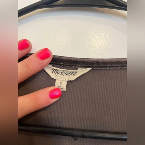 Madewell Smocked Velvet Crossover Top Dark Metal - Picture 4 of 7